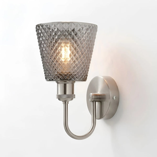 Vintage Wandleuchte E27 Glasschirm Chrom U Arm Innenlampe~4058