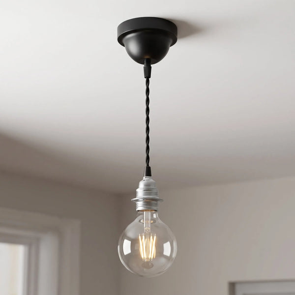 E27 Decken Pendelleuchte mit 1m Verdrilltem Kabel Schwarz~4064