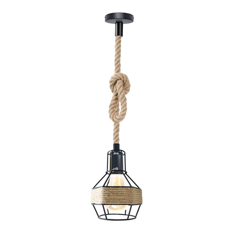 Lampada a sospensione geometrica in corda di canapa nera con luce a sospensione regolabile 1 luce~2678