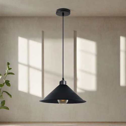 Moderne kuppelformet pendellampe sort - E27 pendellampe, 95 cm ledning, vipbar, retro metaldesign ~2994