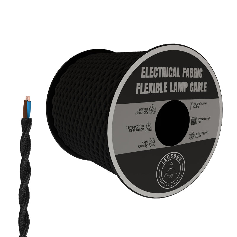 2-adriges Textilkabel schwarz gedreht für Pendelleuchten