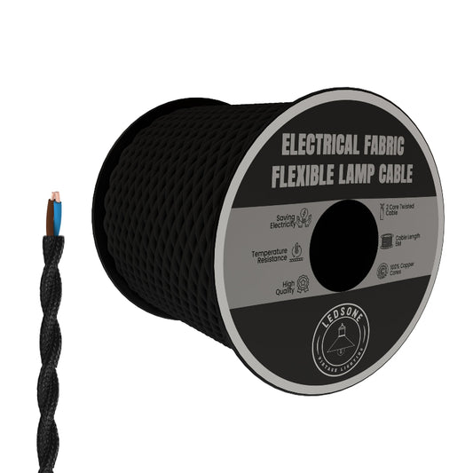 2-adriges Textilkabel schwarz gedreht für Pendelleuchten