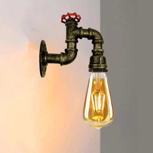 Vintage Wasserrohr-Wandleuchte – E27 Fassung, Retro-Industriedesign, Metall~3000