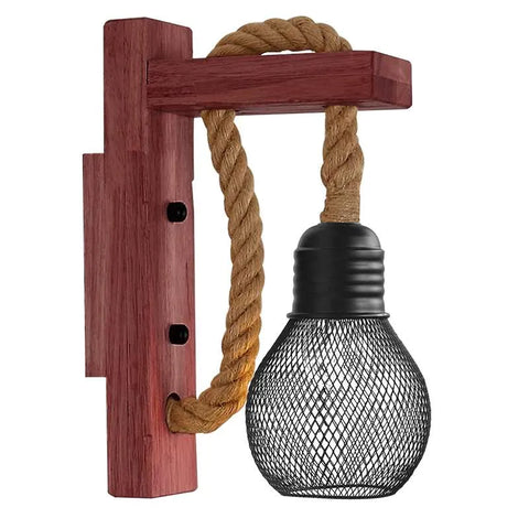 Industrielle Wandleuchte Hanfseil Pendelleuchte Holz~2634 - Variant: No