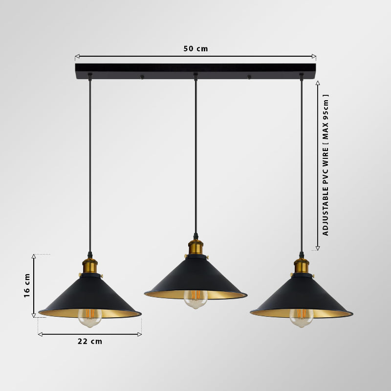 3-flammige Pendelleuchte schwarz für langen Esstisch