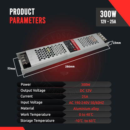 DC12V 300W Ultra Slim LED-Treiber Netzteiltransformator 240V für LED-Streifen size
