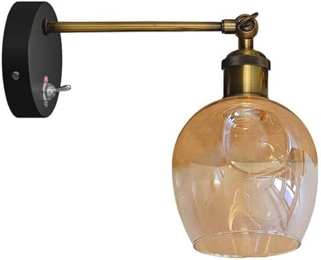 Vintage Messing Wandlampe mit verstellbarem Arm und weiß-braunem Lampenschirm, E27 Fassung, 60W für Innenräume, einfache Installation.