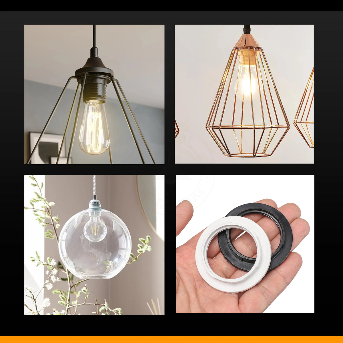 Schwarzer Adapter Lampenfassung E27 LED-Glühbirne Lampenring –