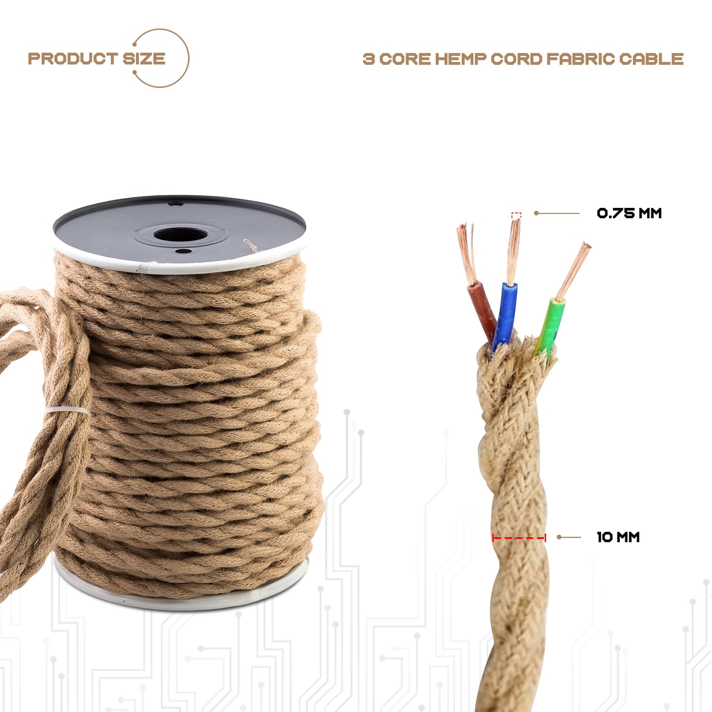 3-adriges verdrilltes Kabel 1 m/5 m/10 m - elektrische und textile Umhüllung ~1187