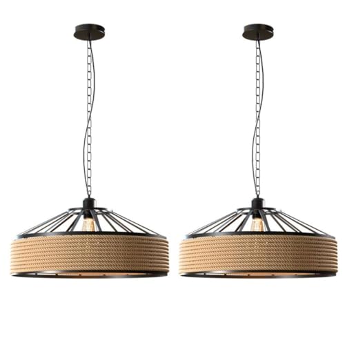 Ledsone 2er Set Boho Hängeleuchten aus Hanfseil Pendellampen ~3489
