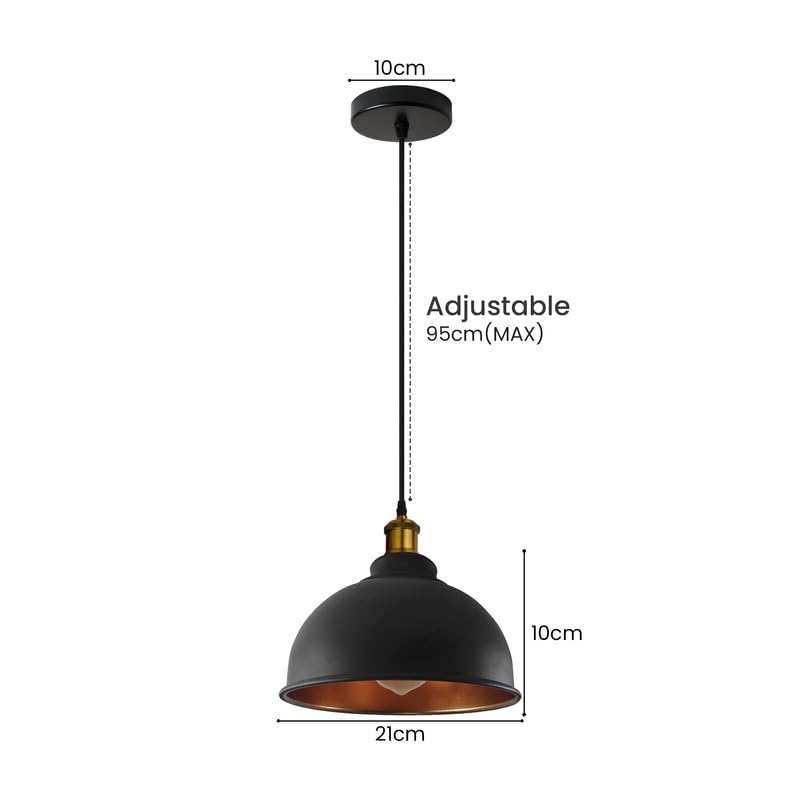Vintage Metal Pendant Light Black Gold Shade E27 Ceiling Lamp