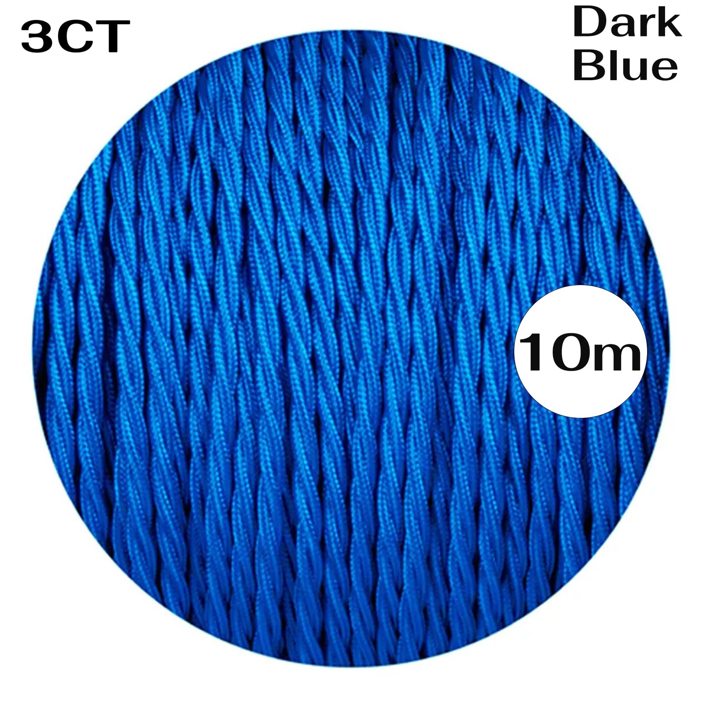 1m/5m/10m 3 adriges Textilkabel elektrisches gedrehtes Kabel Stoffummantelung Dunkelblau~1204