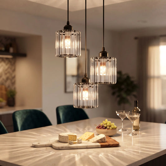 Lampadario a sospensione in cristallo per soggiorno, 3 luci E27, per tavolo da pranzo ~3520