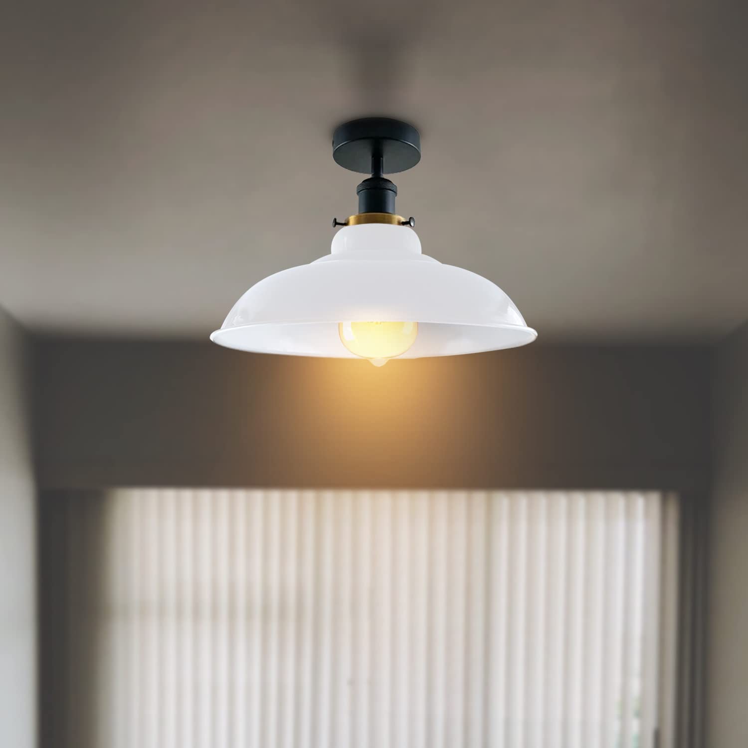 Industrial Vintage Semi Unterputz Deckenbeleuchtung Deckenlampe Metall Schüssel Form Downlight Grün Lampenschirm Wohnzimmer Innen Dekoration E27 Sockel
