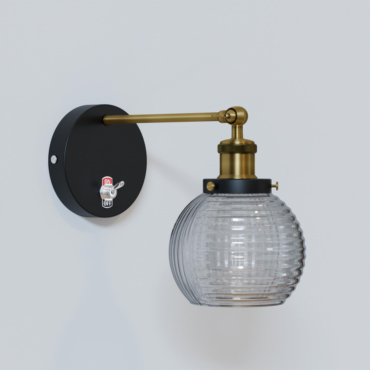 Vintage Messing Wandlampe mit verstellbarem Arm und weiß-braunem Lampenschirm, E27 Fassung, 60W für Innenräume, einfache Installation.