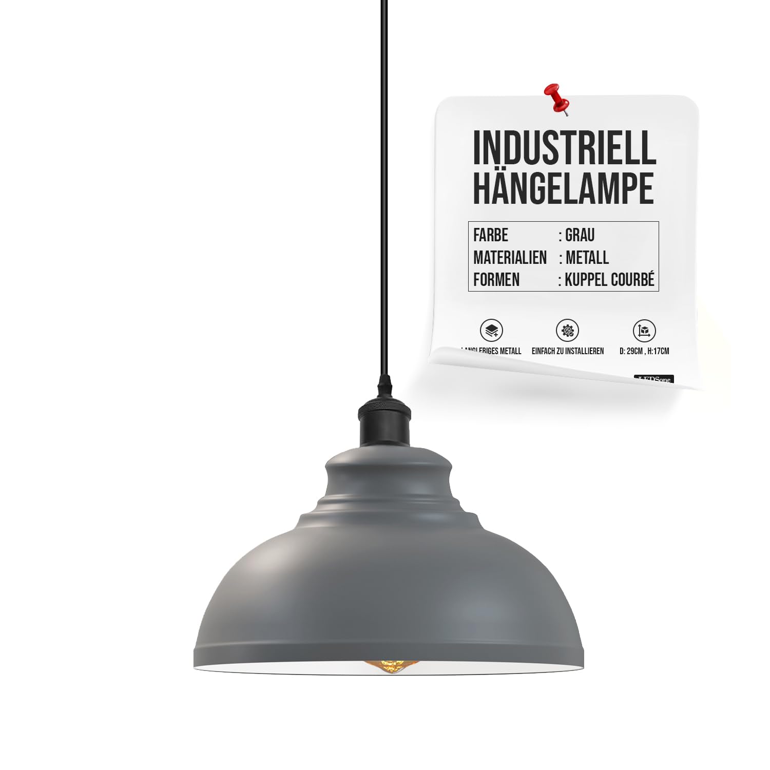 Industrieller Rattan Lampenschirm – Vintage-Grey, Metall, 29 Cm Durchmesser, Für Pendel- & Stehlampen