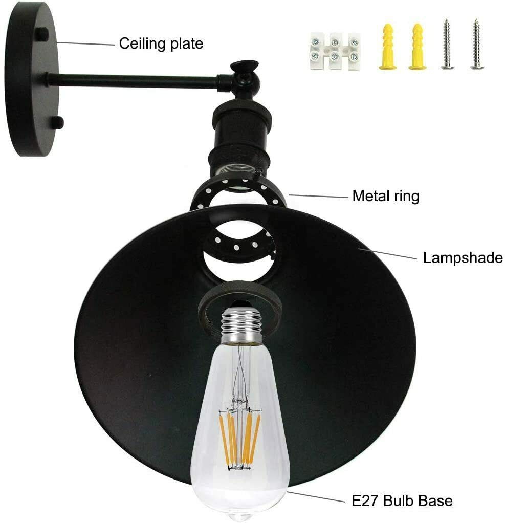 LEDSone Applique da parete nera anticata 180 gradi regolabile lampada da parete industriale per ristoranti gallerie corridoio cucina stanza porta camera da letto