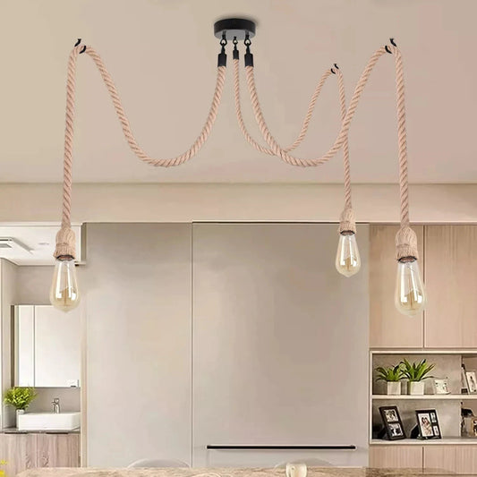 Mehrarm-Pendelleuchte aus Hanfseil mit verstellbarem kabel-E27 ~3700