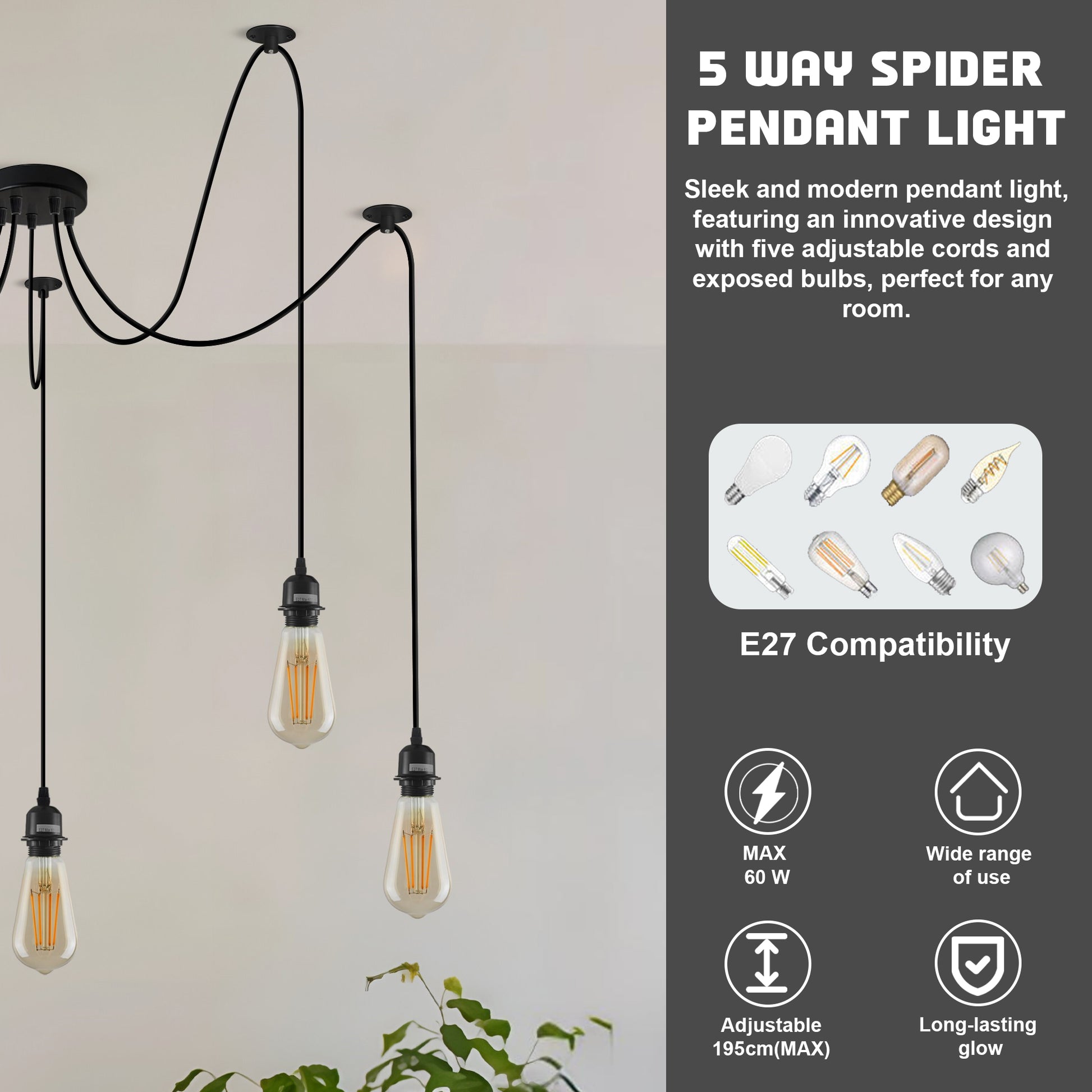 Vintage Spinnenlampe mit Pendellucte 5 Flammig 