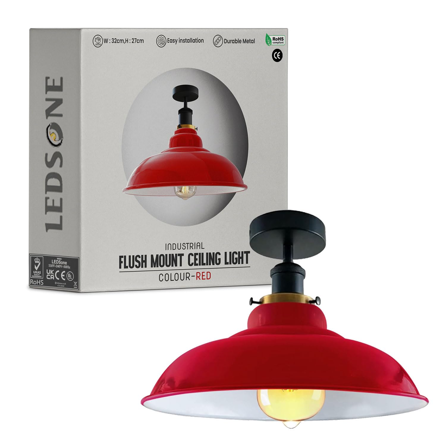 Industrial Vintage Semi Unterputz Deckenbeleuchtung Deckenlampe Metall Schüssel Form Downlight Grün Lampenschirm Wohnzimmer Innen Dekoration E27 Sockel