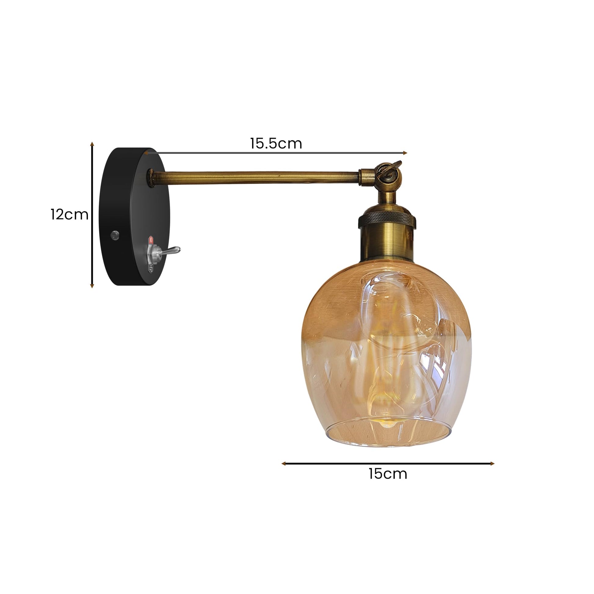Vintage Messing Wandlampe mit verstellbarem Arm und weiß-braunem Lampenschirm, E27 Fassung, 60W für Innenräume, einfache Installation.