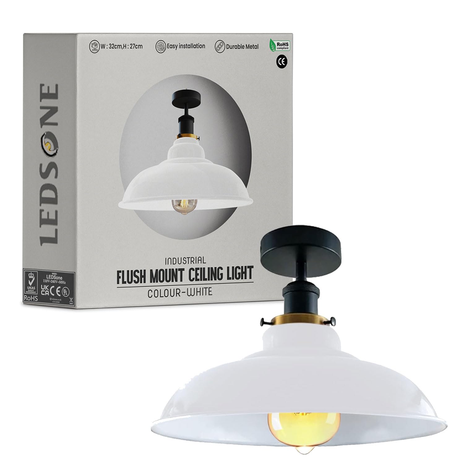 Industrial Vintage Semi Unterputz Deckenbeleuchtung Deckenlampe Metall Schüssel Form Downlight Grün Lampenschirm Wohnzimmer Innen Dekoration E27 Sockel