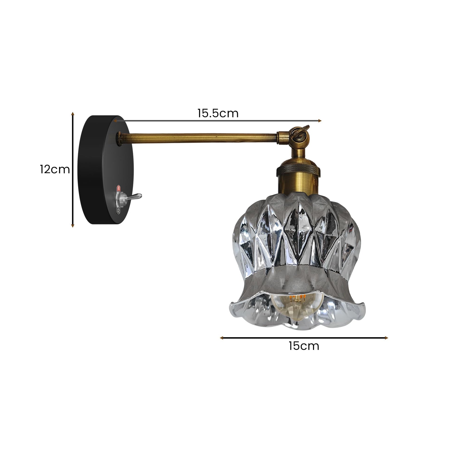 Vintage Messing Wandlampe mit verstellbarem Arm und weiß-braunem Lampenschirm, E27 Fassung, 60W für Innenräume, einfache Installation.