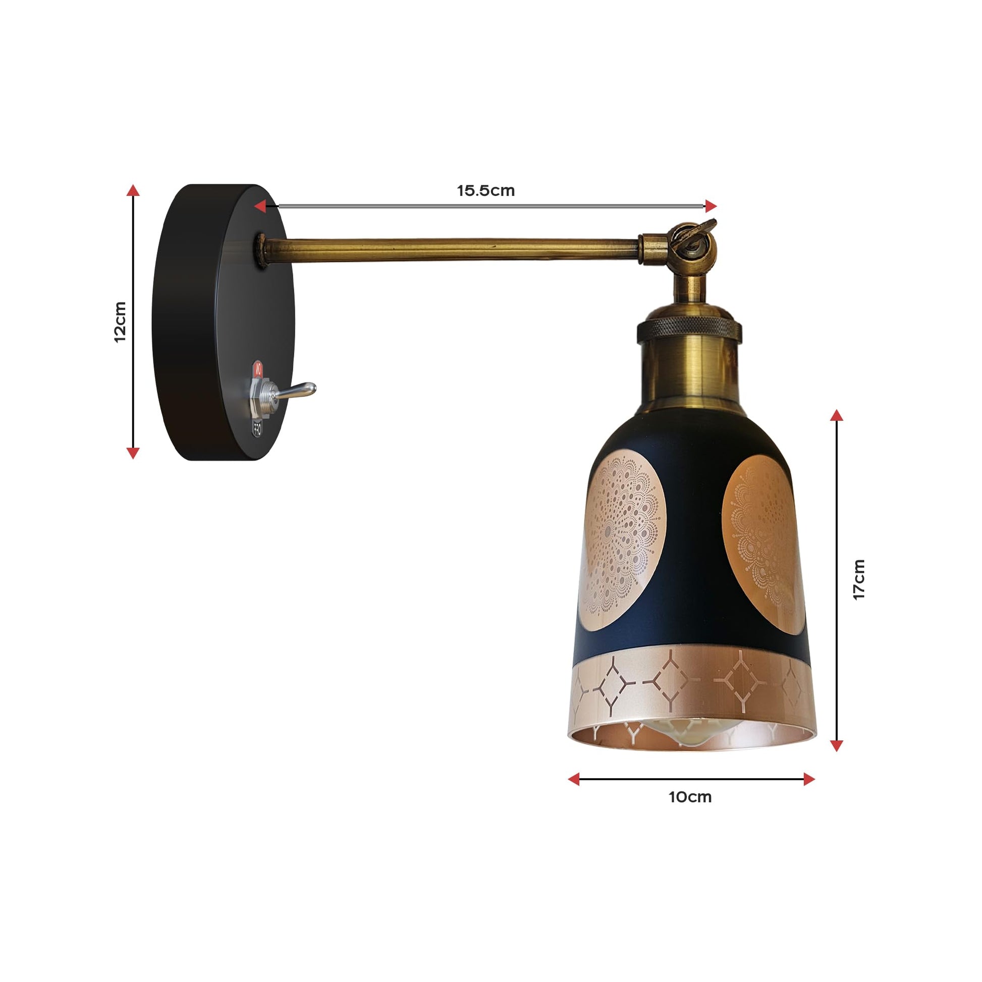 Vintage Messing Wandlampe mit verstellbarem Arm und weiß-braunem Lampenschirm, E27 Fassung, 60W für Innenräume, einfache Installation.