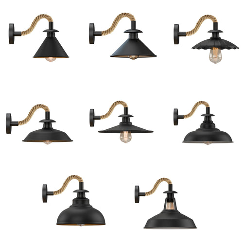 Ledsone wandleuchte schwarz hanfseil ~3527