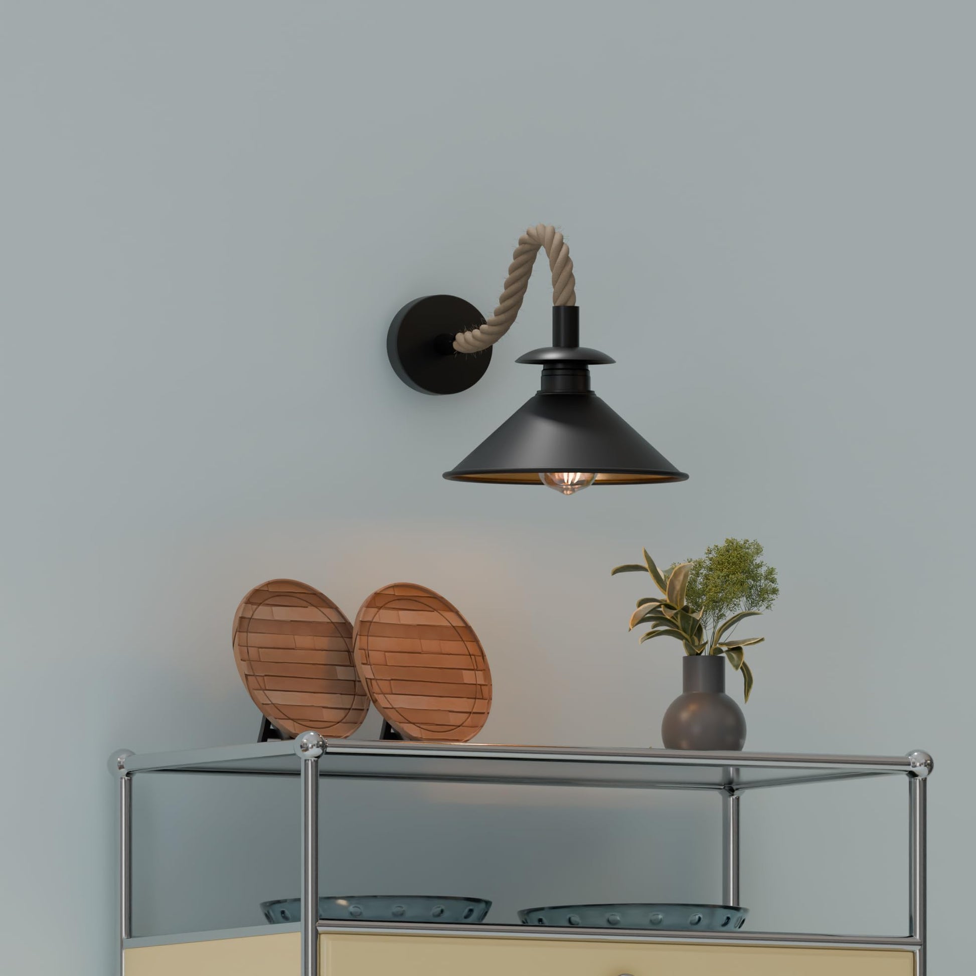 wandleuchte hanfseil mit