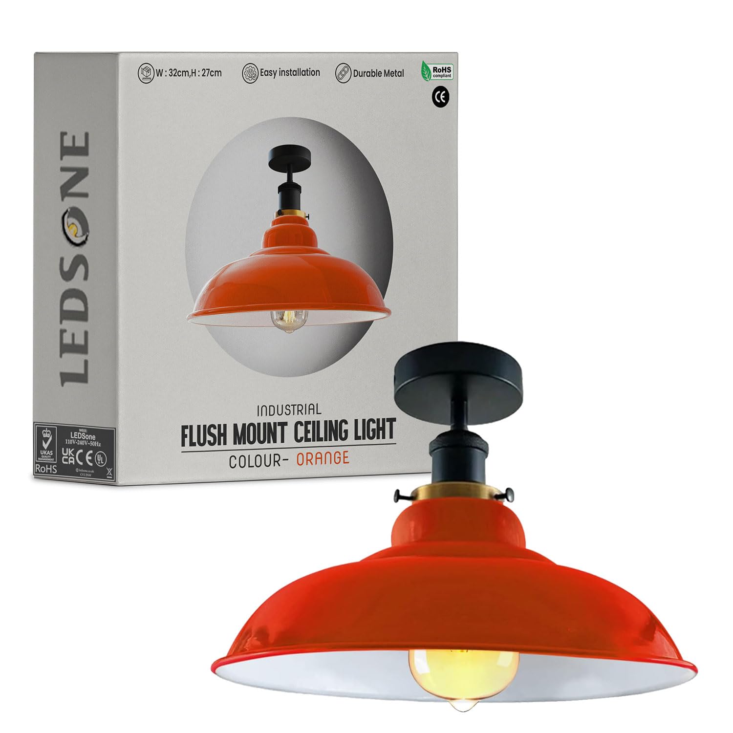 Industrial Vintage Semi Unterputz Deckenbeleuchtung Deckenlampe Metall Schüssel Form Downlight Grün Lampenschirm Wohnzimmer Innen Dekoration E27 Sockel