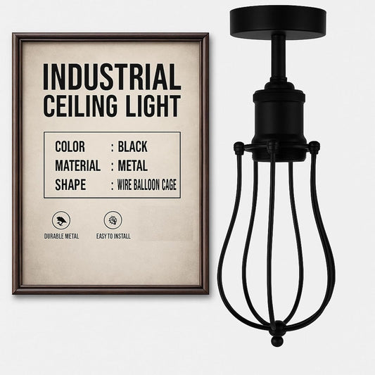 Lampada da soffitto vintage con gabbia metallica a palloncino~3160