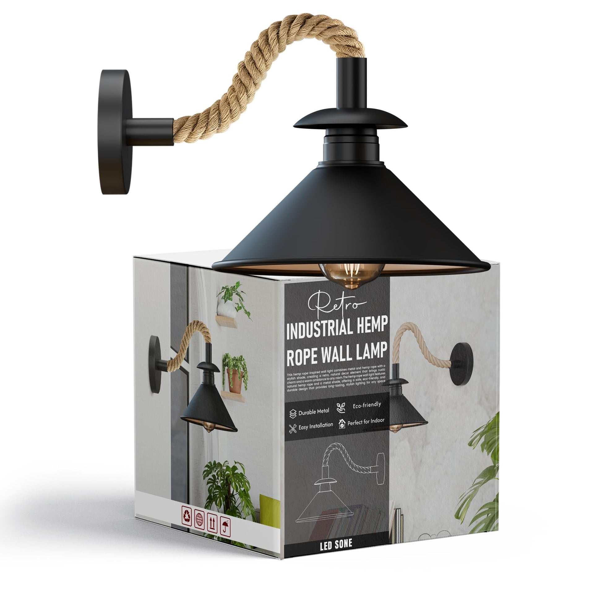 wandleuchte hanfseil mit