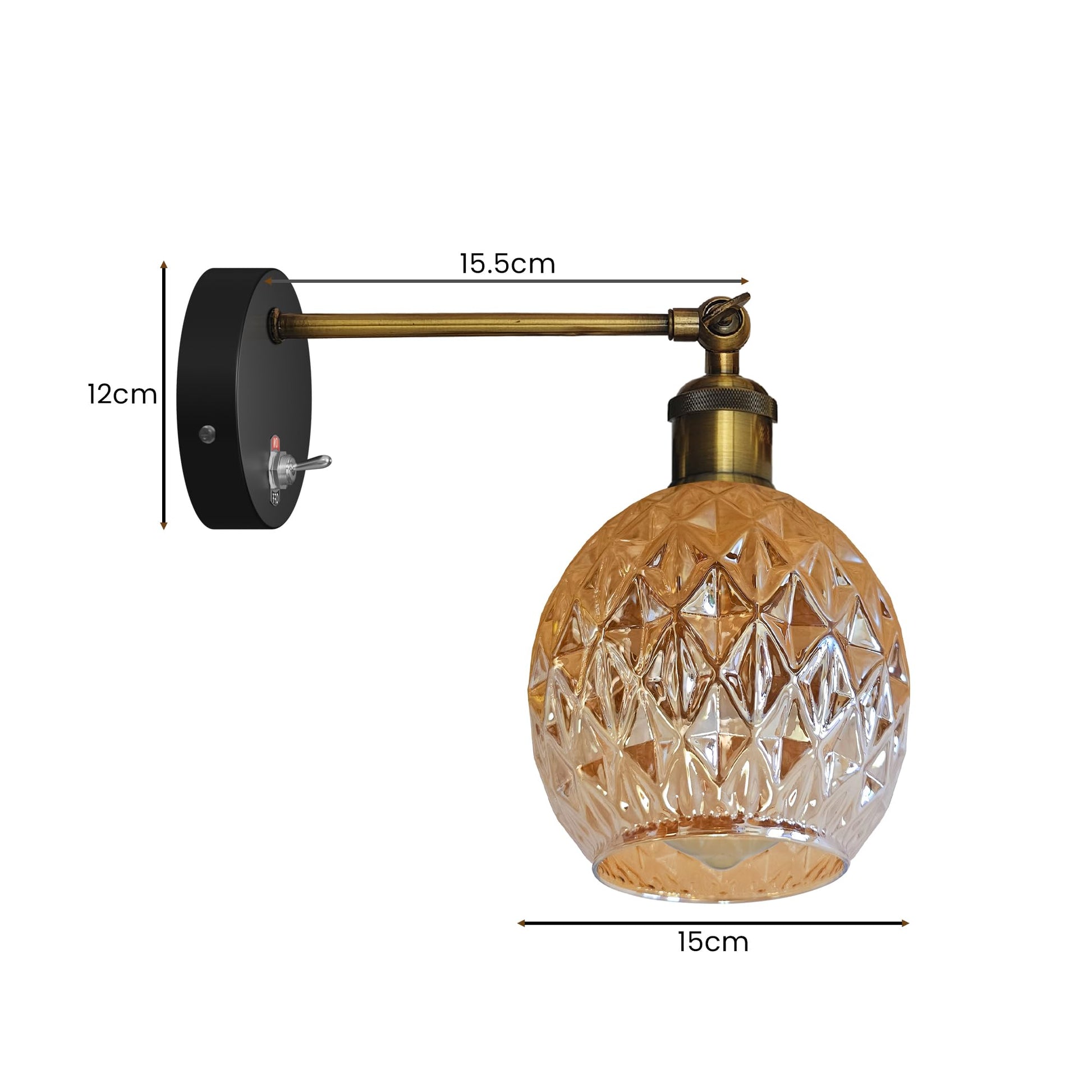 Vintage Messing Wandlampe mit verstellbarem Arm und weiß-braunem Lampenschirm, E27 Fassung, 60W für Innenräume, einfache Installation.
