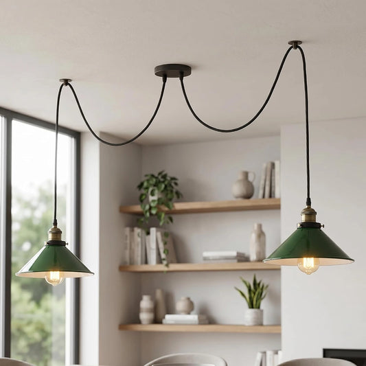 Lampada a sospensione vintage a 2 teste a forma di ragno E27 retrò~2240