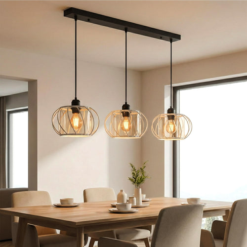 Hängeleuchte mit 3-flammigem Kristallglas-Schirm~3608