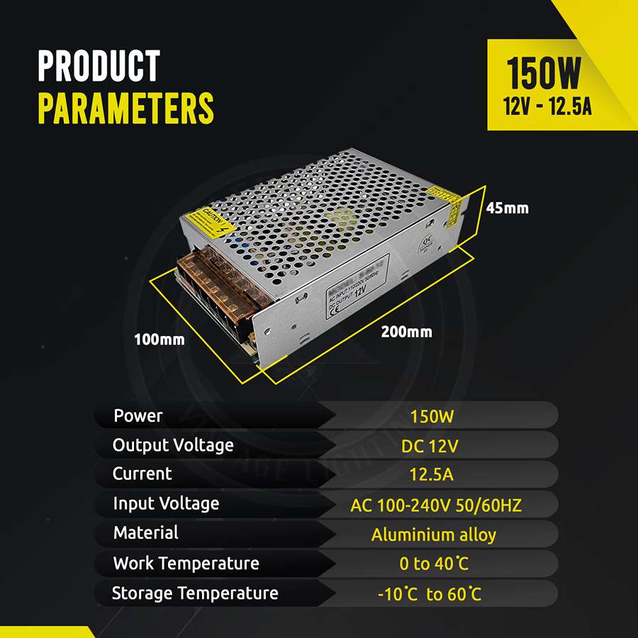 Universaltransformator 150W DC12V IP20 - Vielseitige Stromversorgungslösungen - Bildgröße