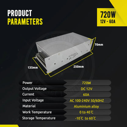 720W LED Trafotreiber DC 12V Netzteil AC-DC Leistungsregler IP20~1541