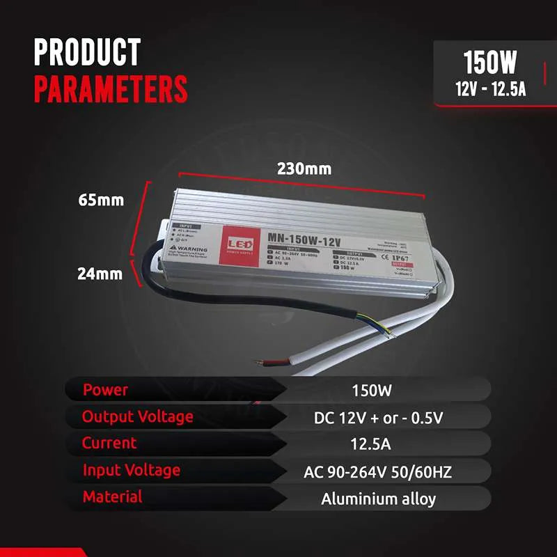 150W LED Treiberschalter Netzteiltransformator IP67 Ultra Slim size image