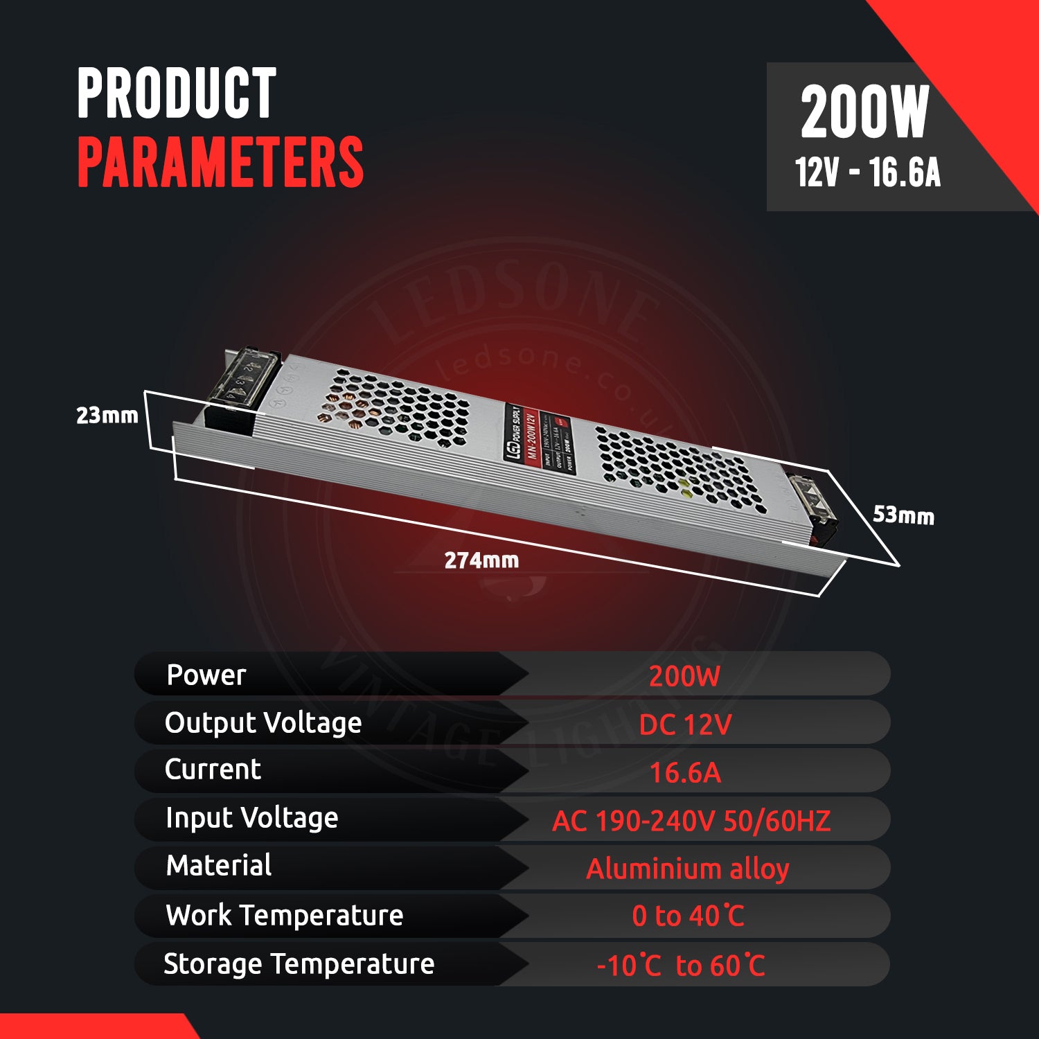 DC12V 200W Ultra Slim LED-Treiber Netzteiltransformator 240V für LED-Streifen size image
