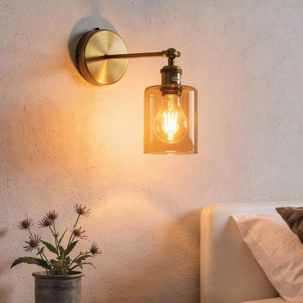 Wandleuchte mit Klar Braun Glasschirm 180° Verstellbar ~3588