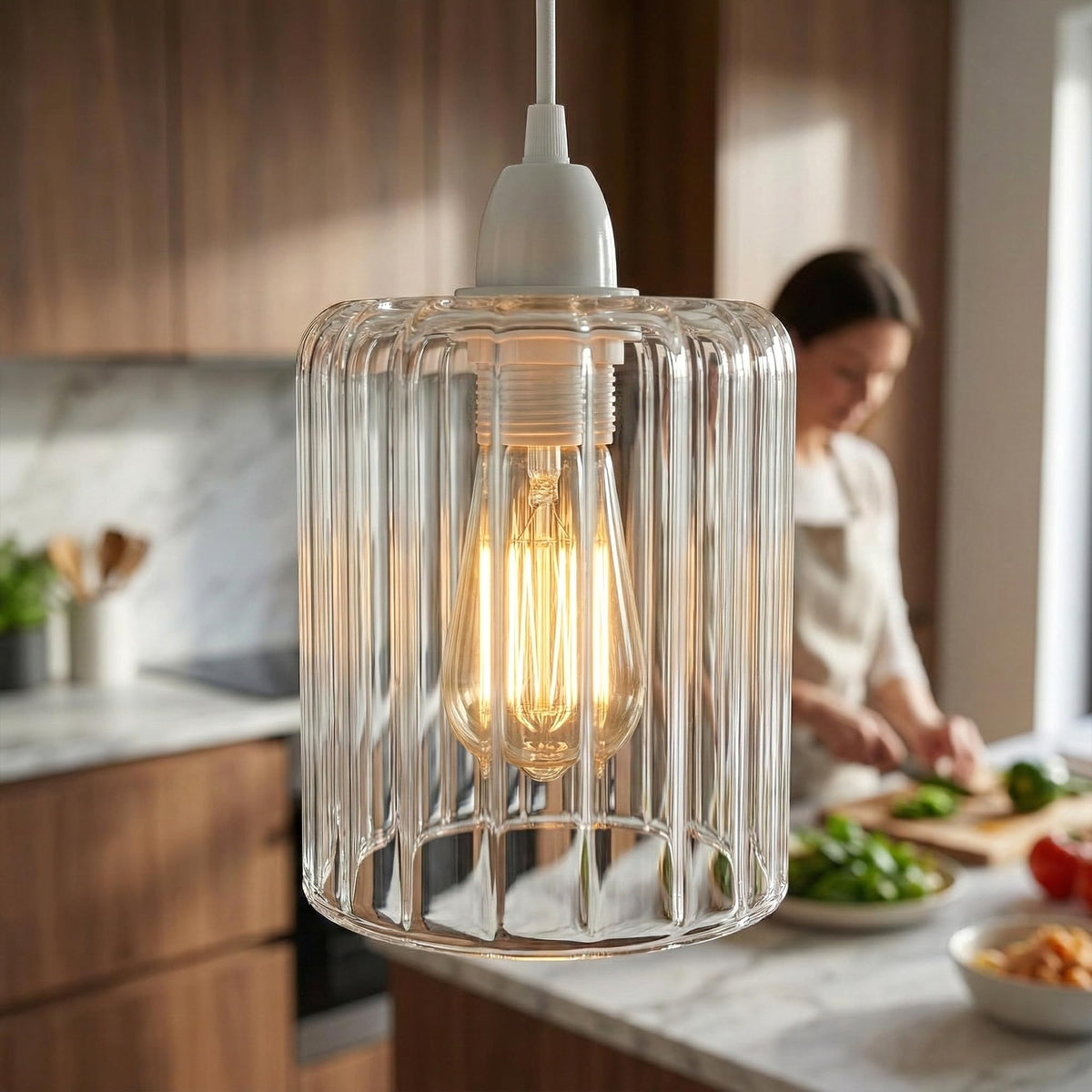 Gerippter Glas Lampenschirm – E27 Easy Fit für –