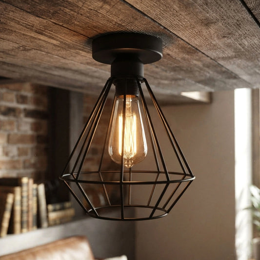 Unterputz Deckenleuchte Käfig – Vintage Industrie Diamantlampe | Schwarz | E27 ~4098