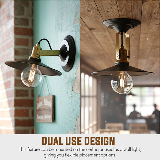 Industrie Wand- & Deckenleuchte Schwarz Gold E27 | 2-in-1 verstellbare Lampe~3741