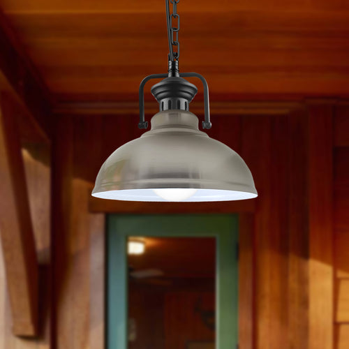 Verstellbare satiniertes Nickel-Vintage-Pendelleuchte – E27-Deckenlampe mit weiß beschichtetem Schirm ~3042