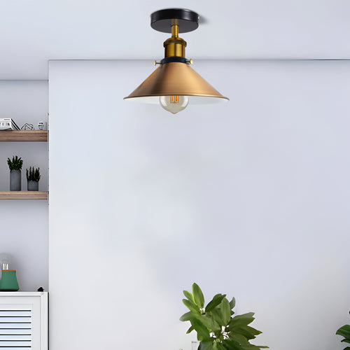 Vintage Deckenleuchte mit Kegelschirm aus Metall~2986