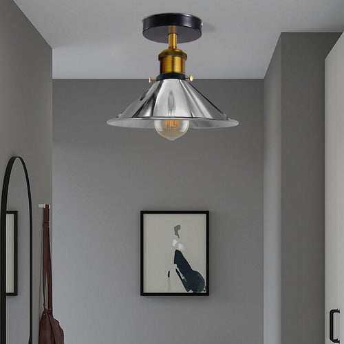Chrom Deckenleuchte – Retro Kegelschirm Lampe~2978
