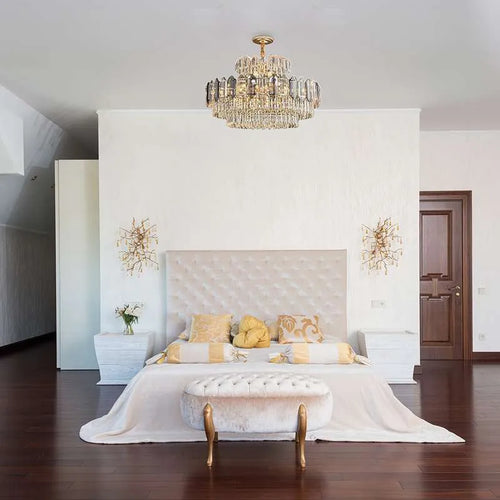 Moderne Kristall Gold-Deckenleuchte-Kronleuchter mit Kristall Tröpfchen-Hängelampe~2625