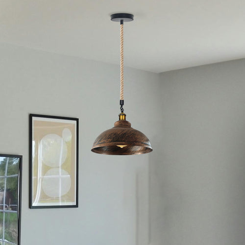 Vintage Pendelleuchte Metall & Hanfseil Lampe E27 | Ø 29cm ~3028