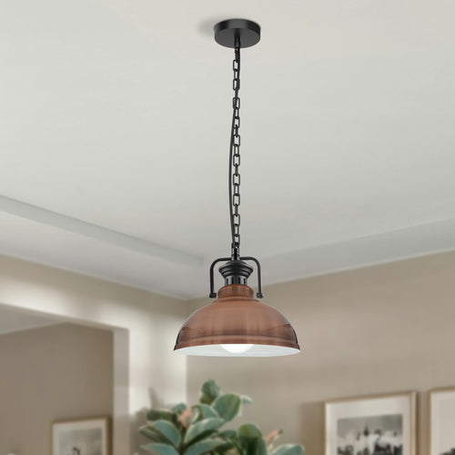 Lampada a sospensione vintage regolabile in rame – Lampada da soffitto E27 con paralume verniciato bianco ~3041